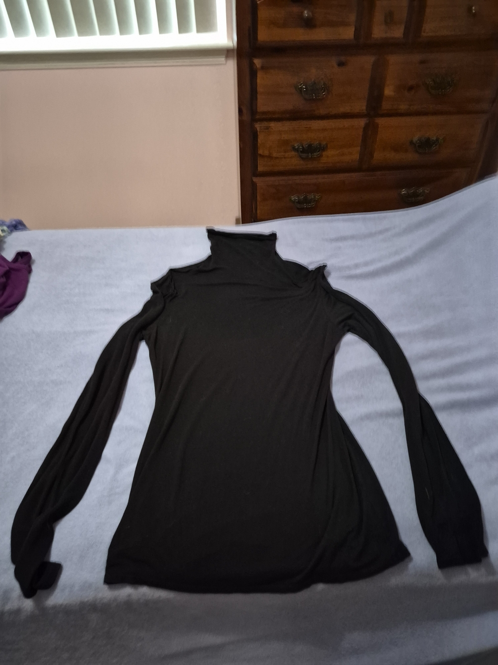 Black Cold-Shoulder Turtleneck Long-Sleeve Top - Women